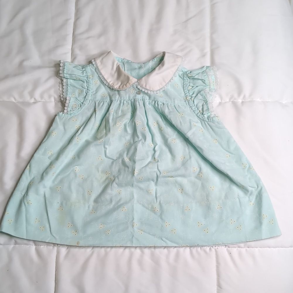 Vintage Baby Dress Blue with Eyelet Design